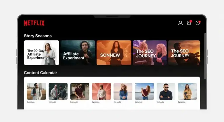 Netflix Story Seasons Content Calendar on a tablet.